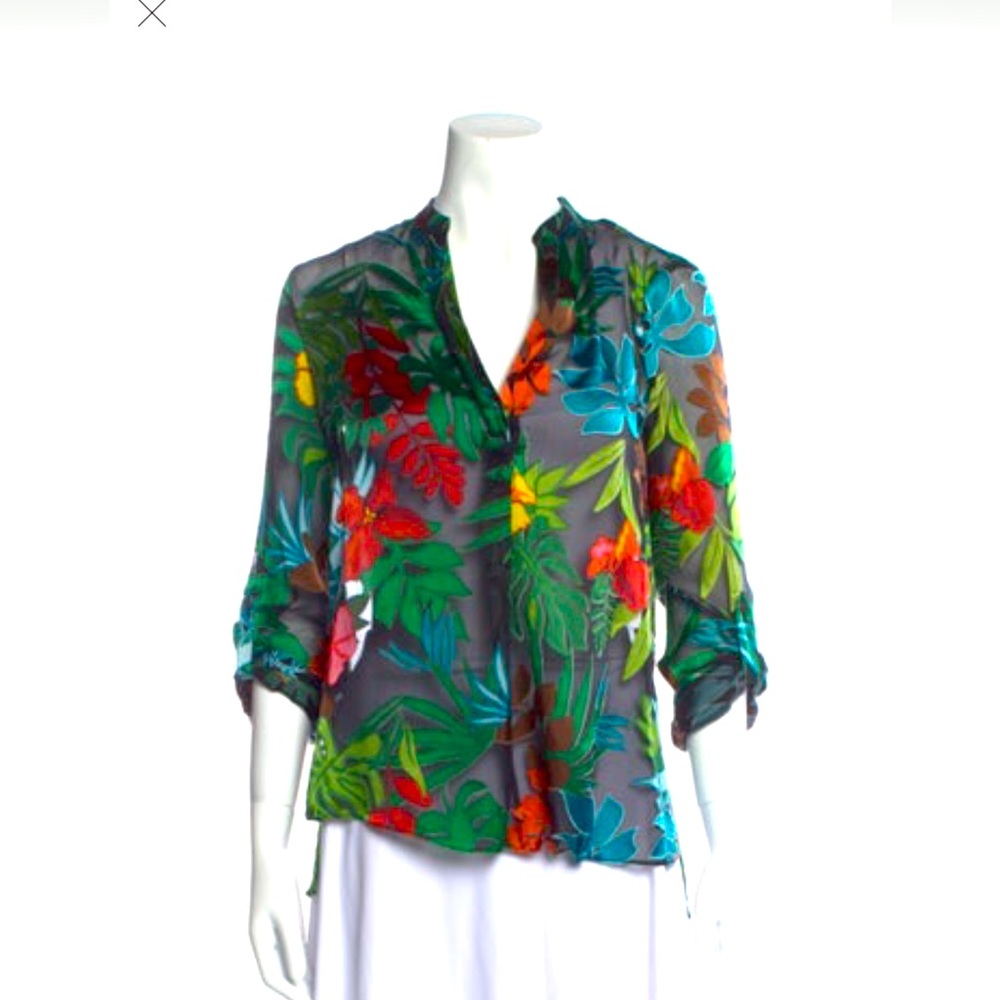 Alice + Olivia semi- sheer garden print blouse - xs